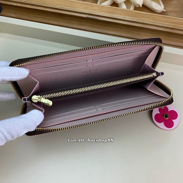 路易威登LV錢包 LV女士長款拉鏈錢包 M68314 圓花朵 粉色 路易威登經典Clemence錢夾 xxlv1308